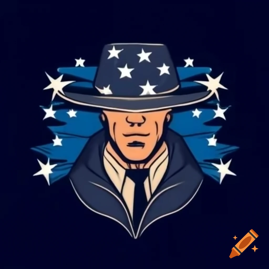 Man wearing large hat and gun adorned with stars and stripes flag