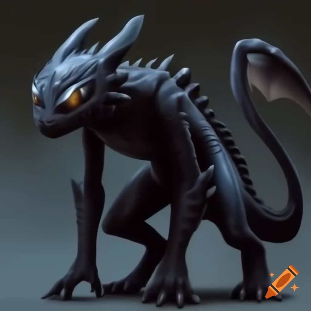 Humanoid toothless dragon with digitigrade legs and human-like posture
