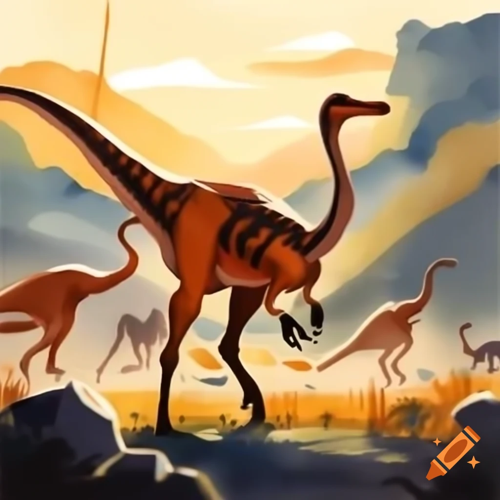 Illustration of Gallimimus named Tala showcasing her vibrant orange skin and dark brown stripes