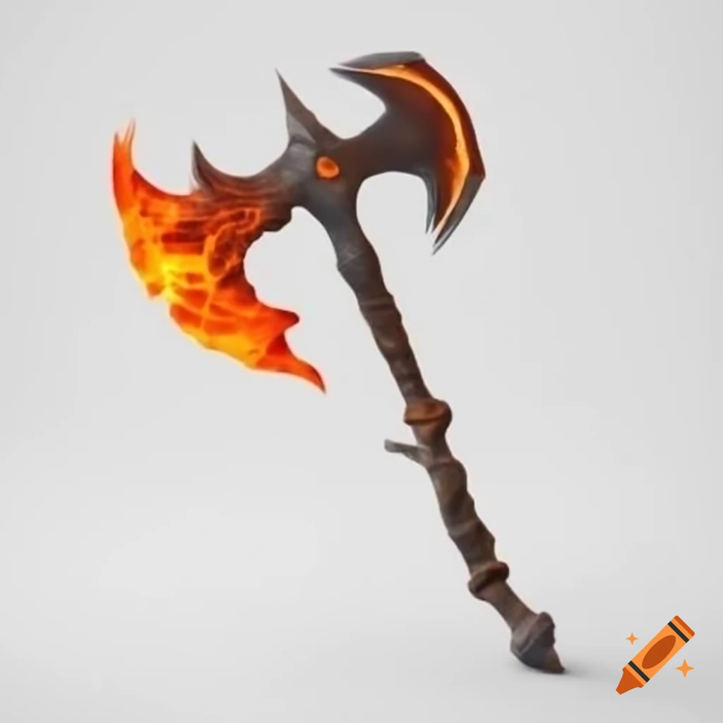 Fantasy metallic axe crafted from molten rock and lava