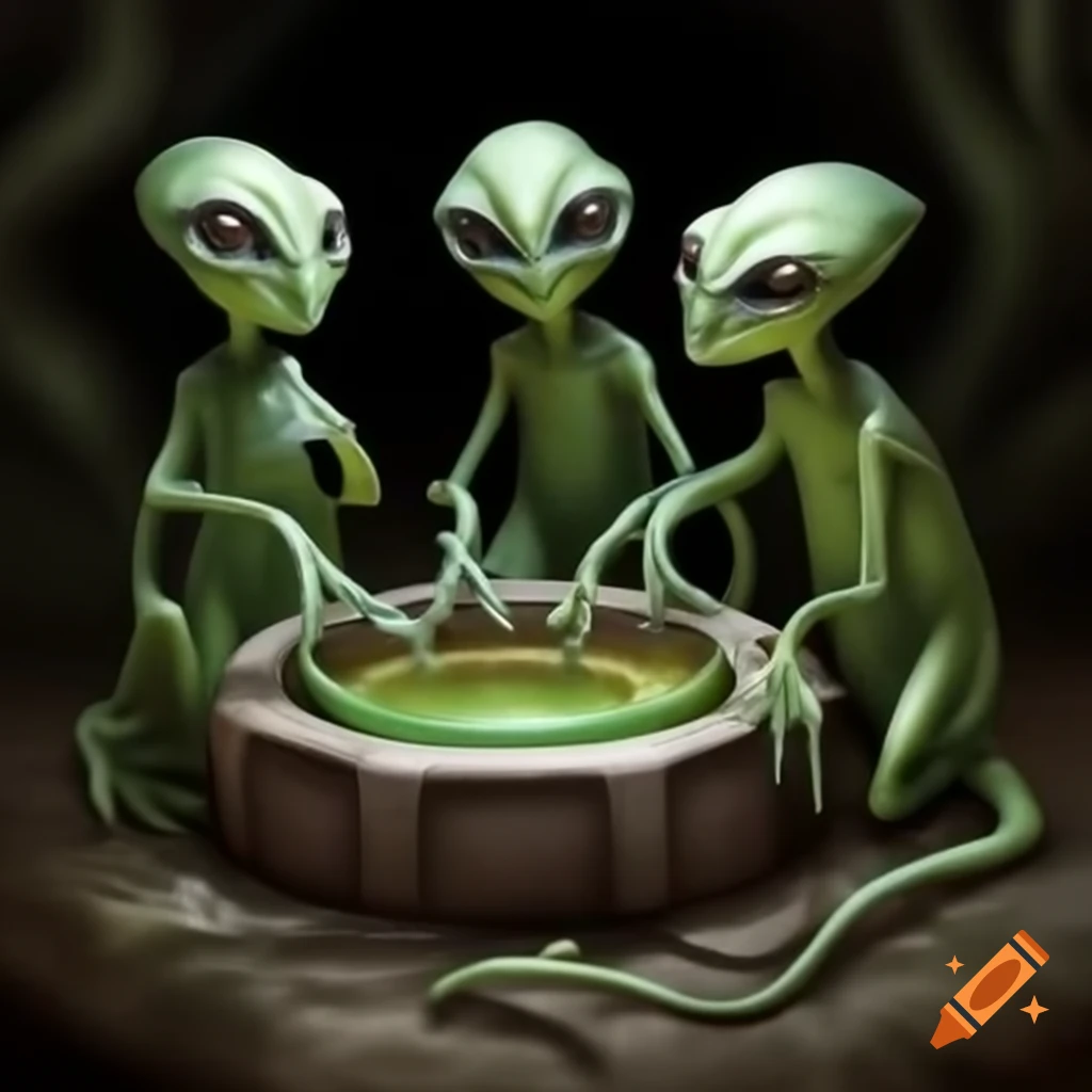 Aliens interacting with an ashtray