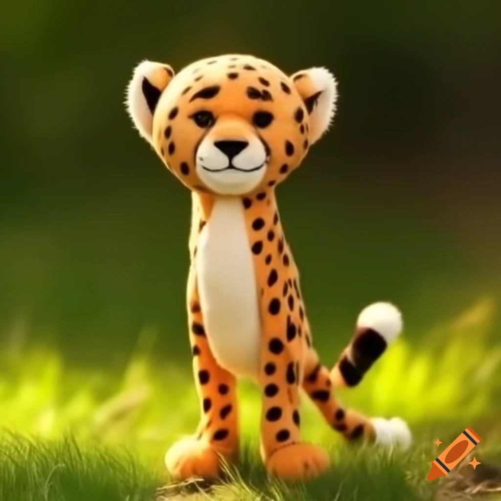 Cute stuffed cheetah standing on hind legs