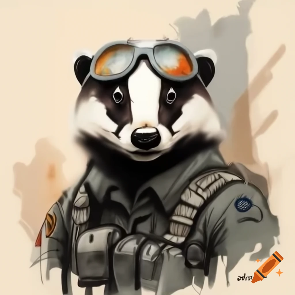 Street art of badger as British WWII RAF fighter pilot