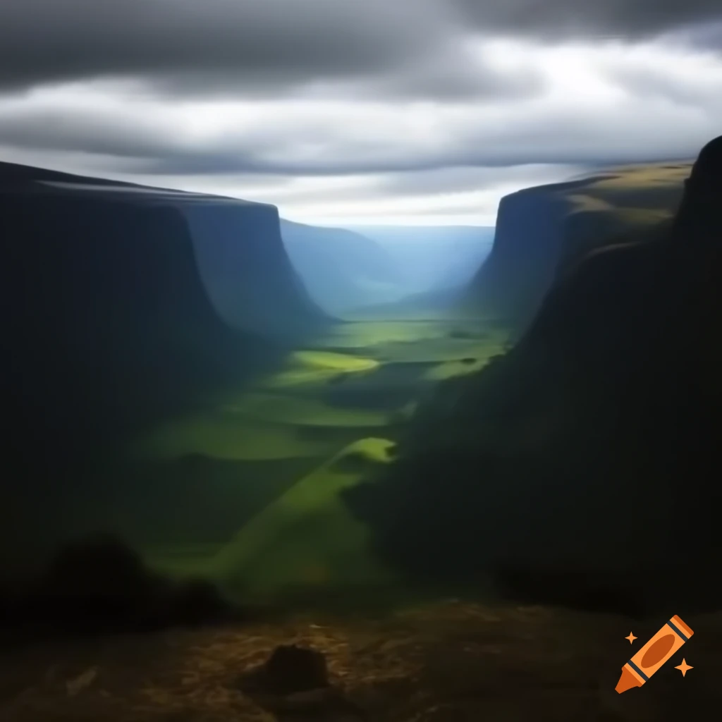 Dark valley landscape at dusk