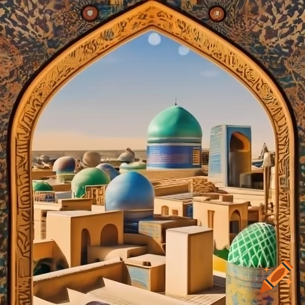 Shiraz city skyline depicted in Klimt's artistic style