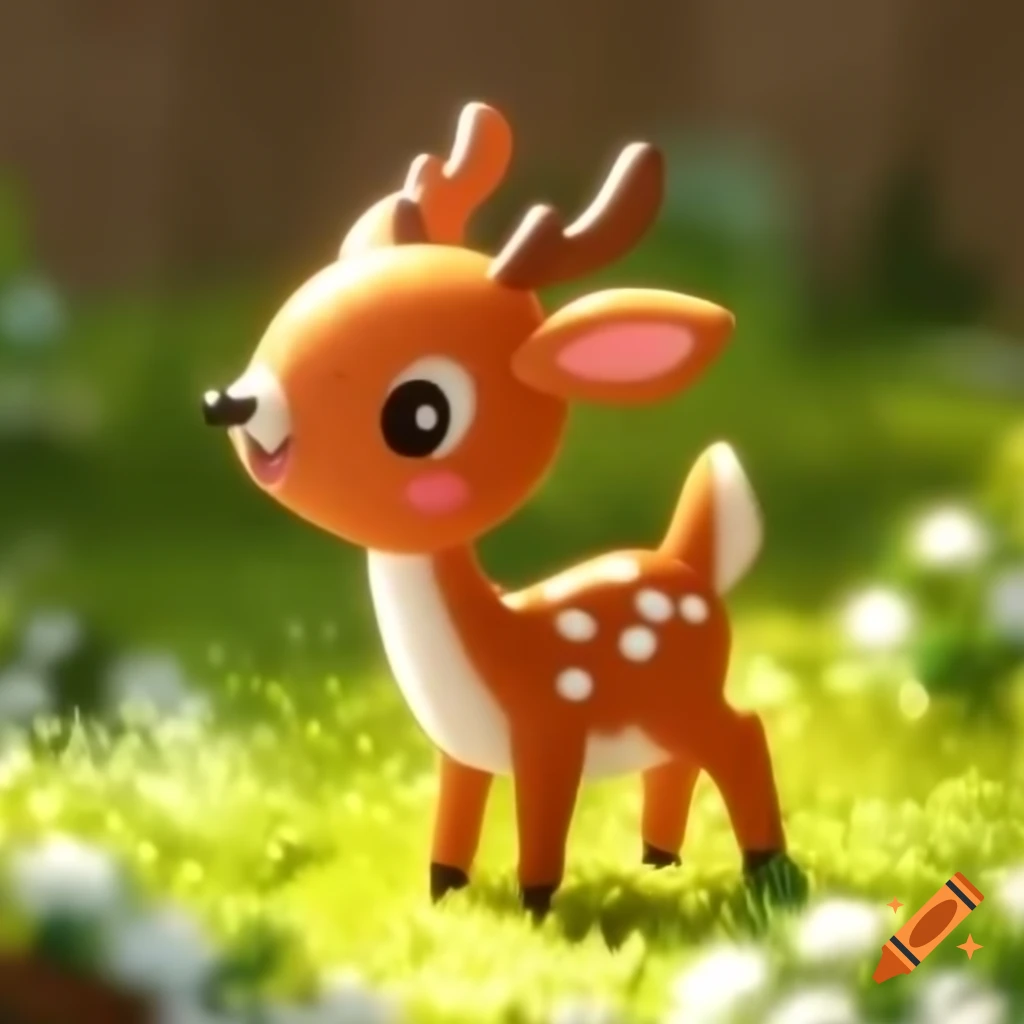 Cheerful cartoon deer prancing in wild nature