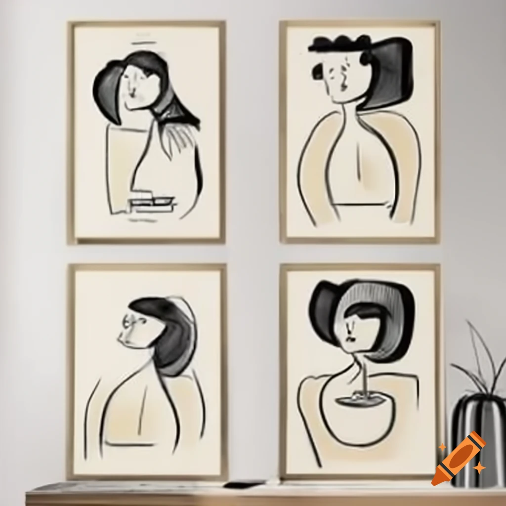 Portrait of four girls in Picasso style using black lines