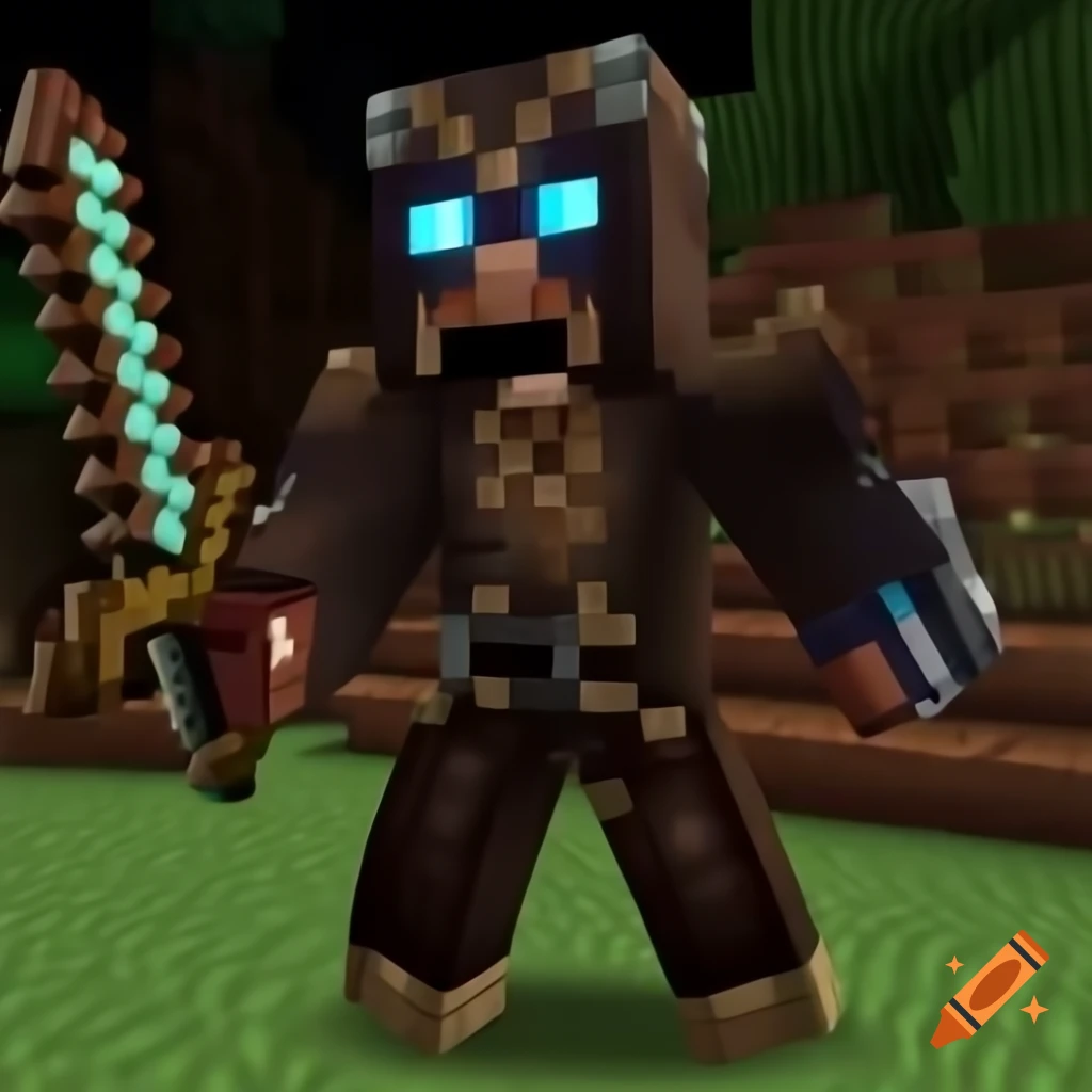 Minecraft character 32BitMiner in rugged mining gear with steampunk mask