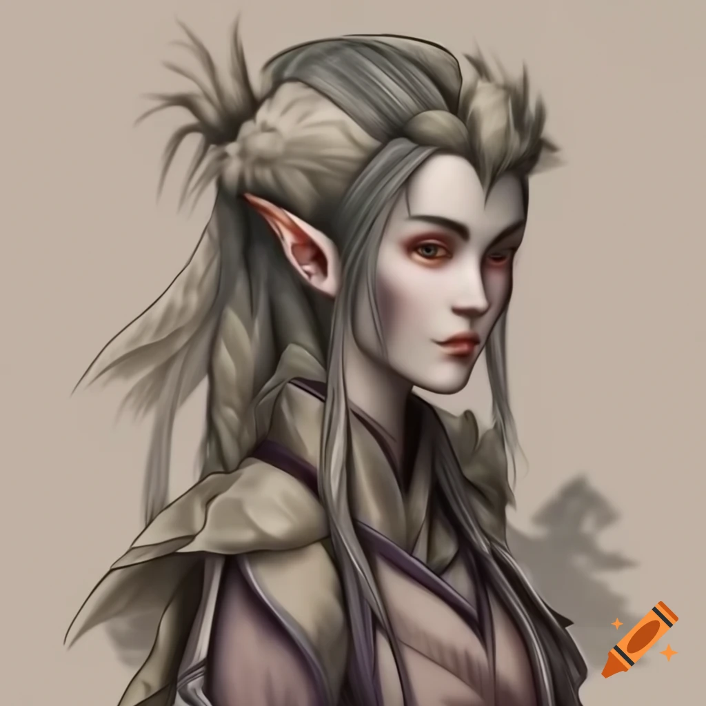 Dalish elf outfit illustration inspired by Dragon Age in rainy mountain tribe aesthetics