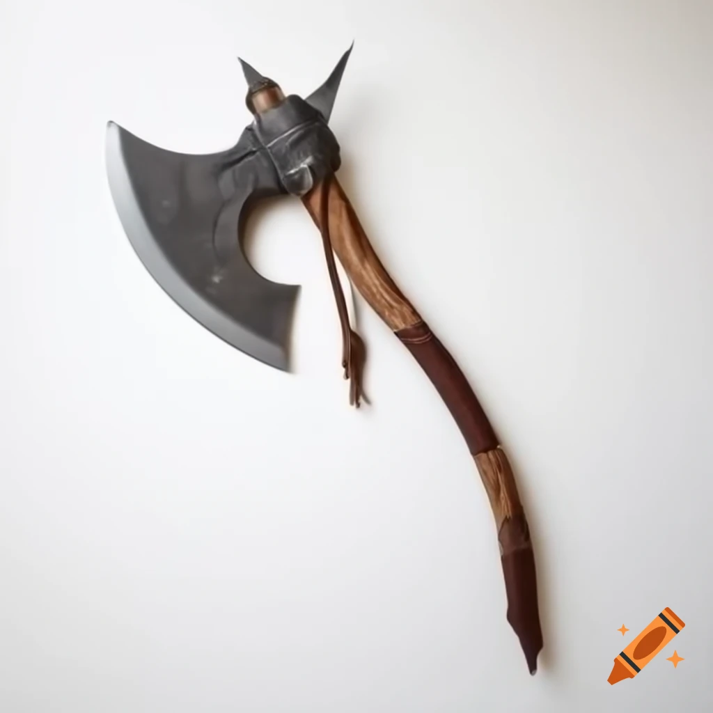 Large fantasy axe with leather detailing on a white background
