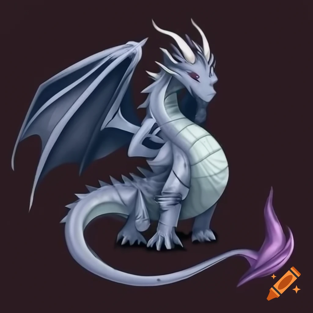 Overweight dragon in dark fantasy style on plain color background