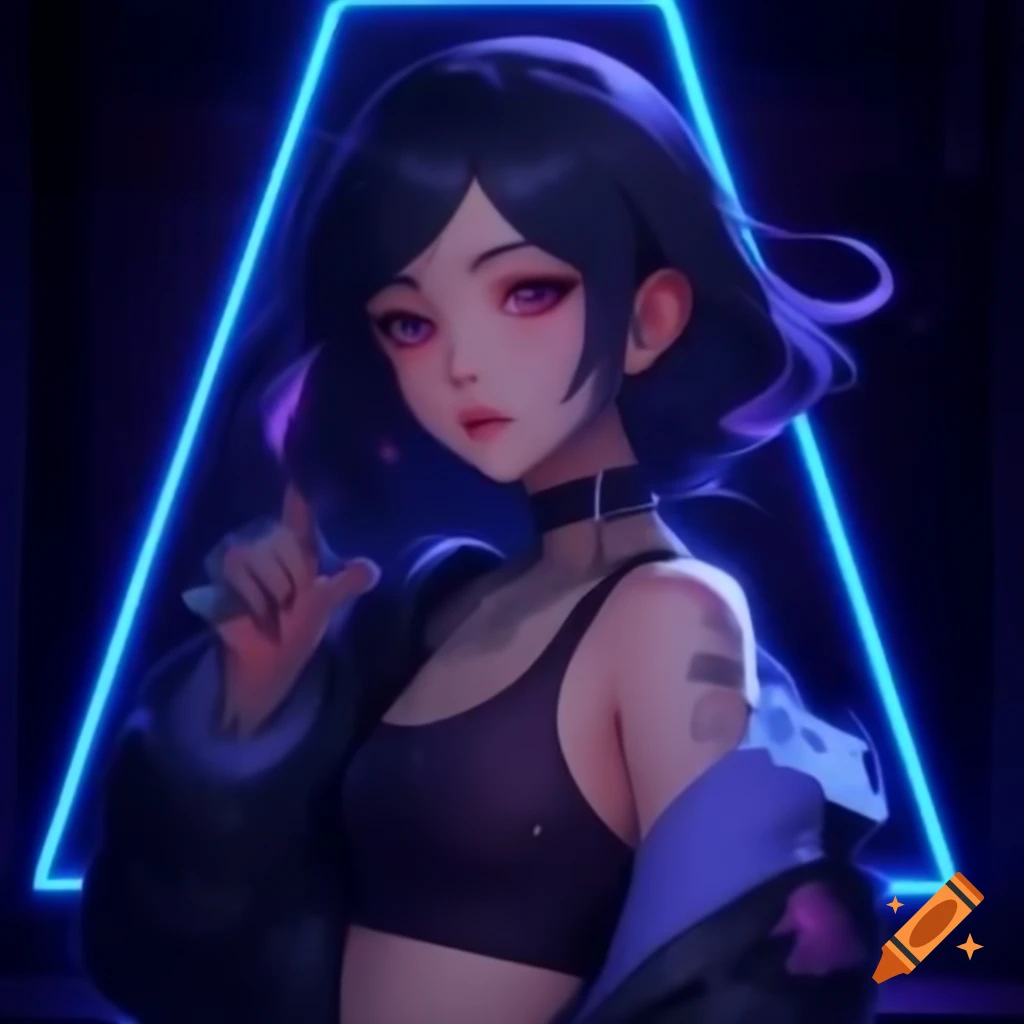 Punk-inspired young woman in dystopic fashion, lowrise pants, crop top