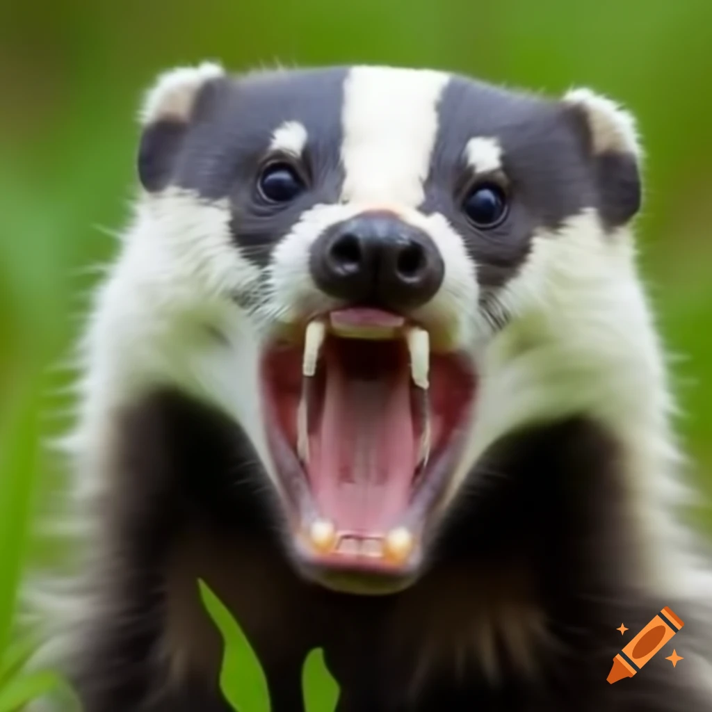 Furious badger showing its teeth