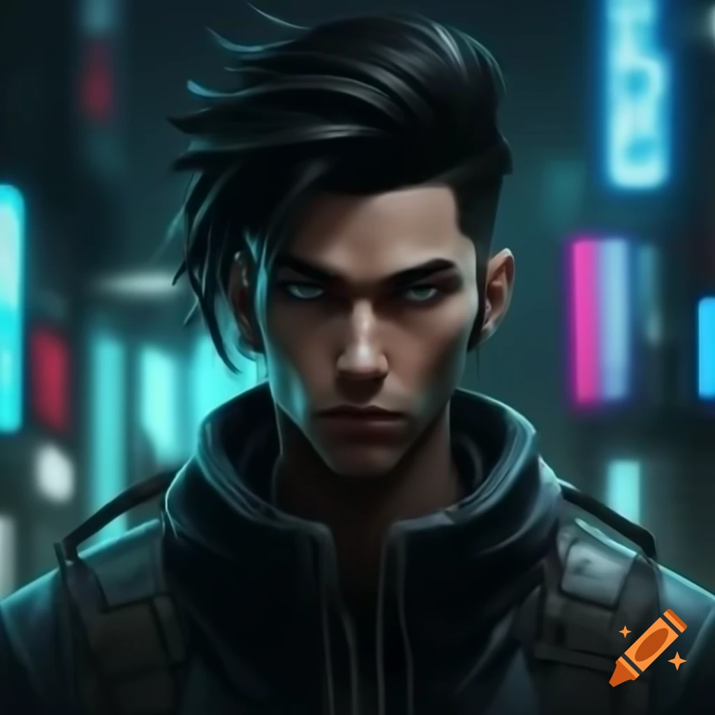 Cyberpunk anime character with futuristic attire