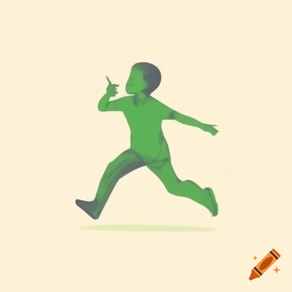 Vector drawing of a child playing in shades of green