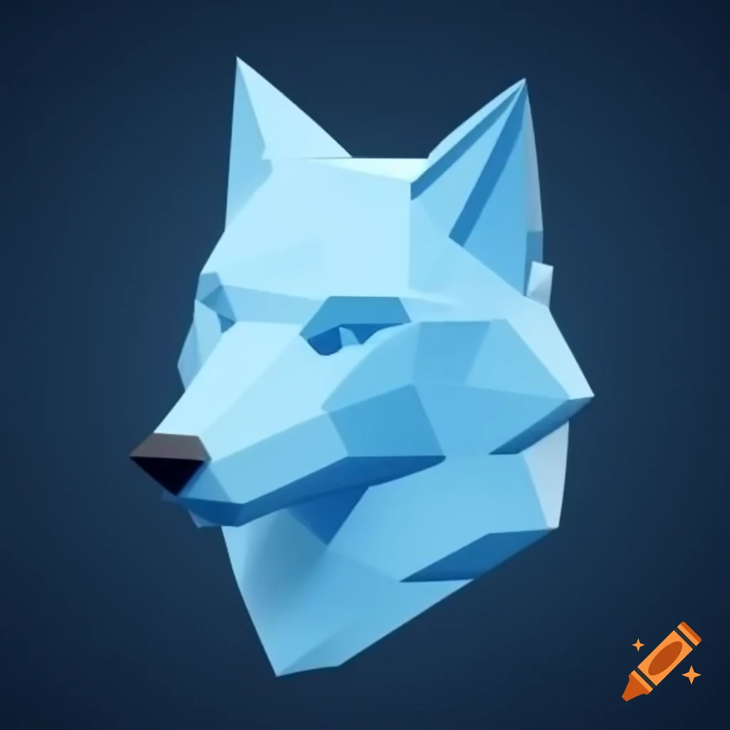 3D geometric pale blue wolf design