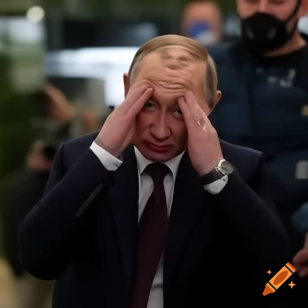 Vladimir Putin expressing shock while looking at an overstuffed suitcase