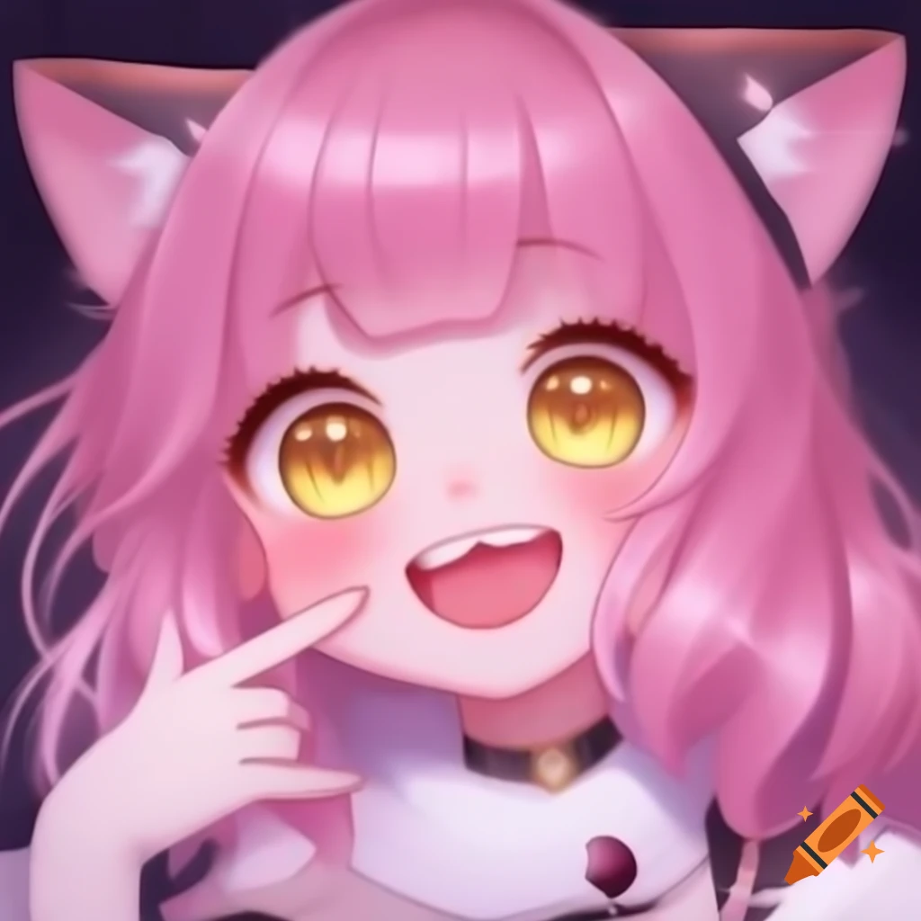Happy magical cat-girl with pink hair in anime style