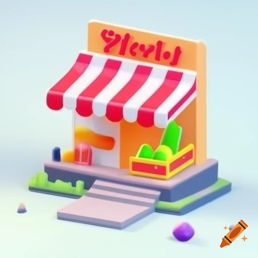 3D side view drawing of a supermarket