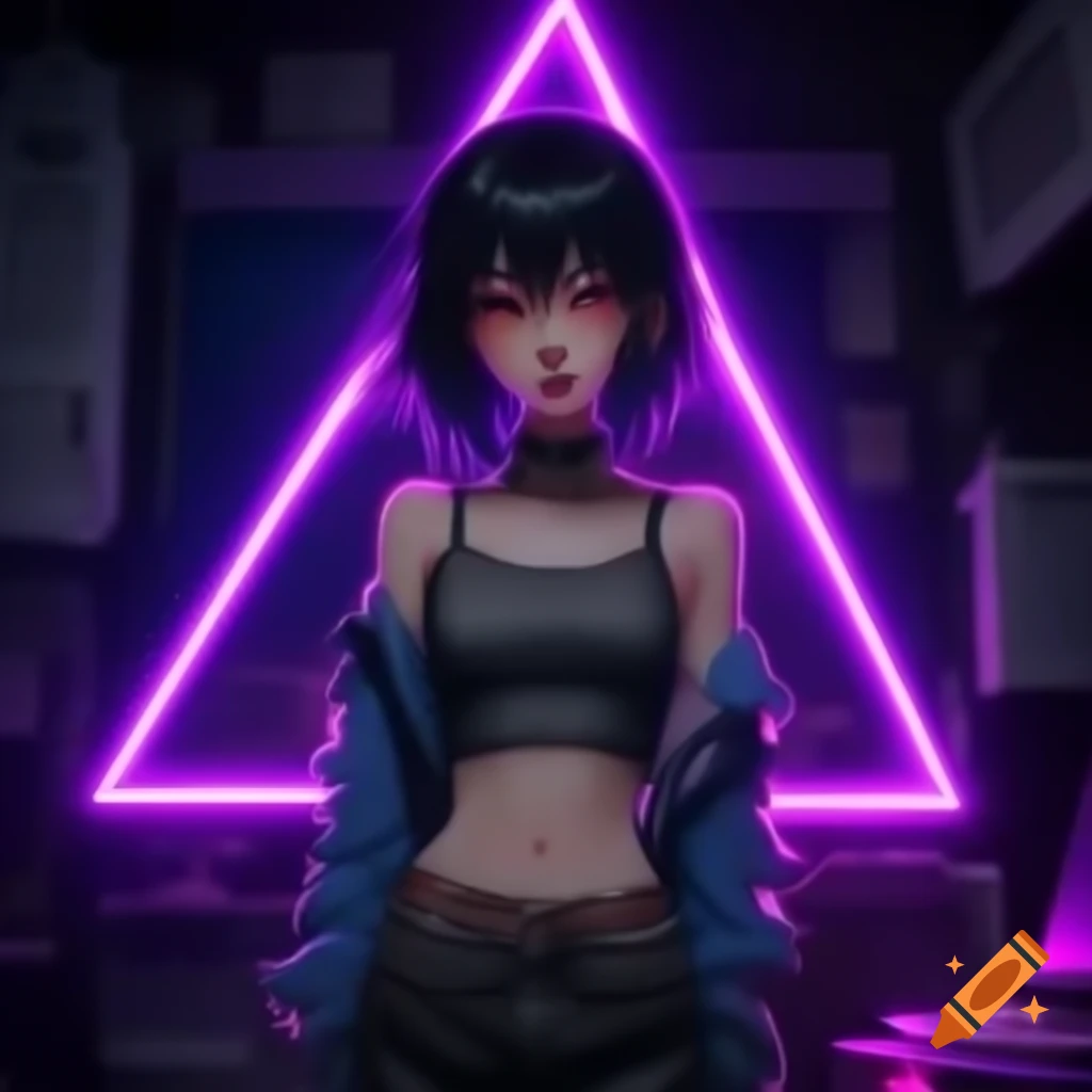 Punk-inspired young woman in dystopian fashion with lowrise pants and crop top