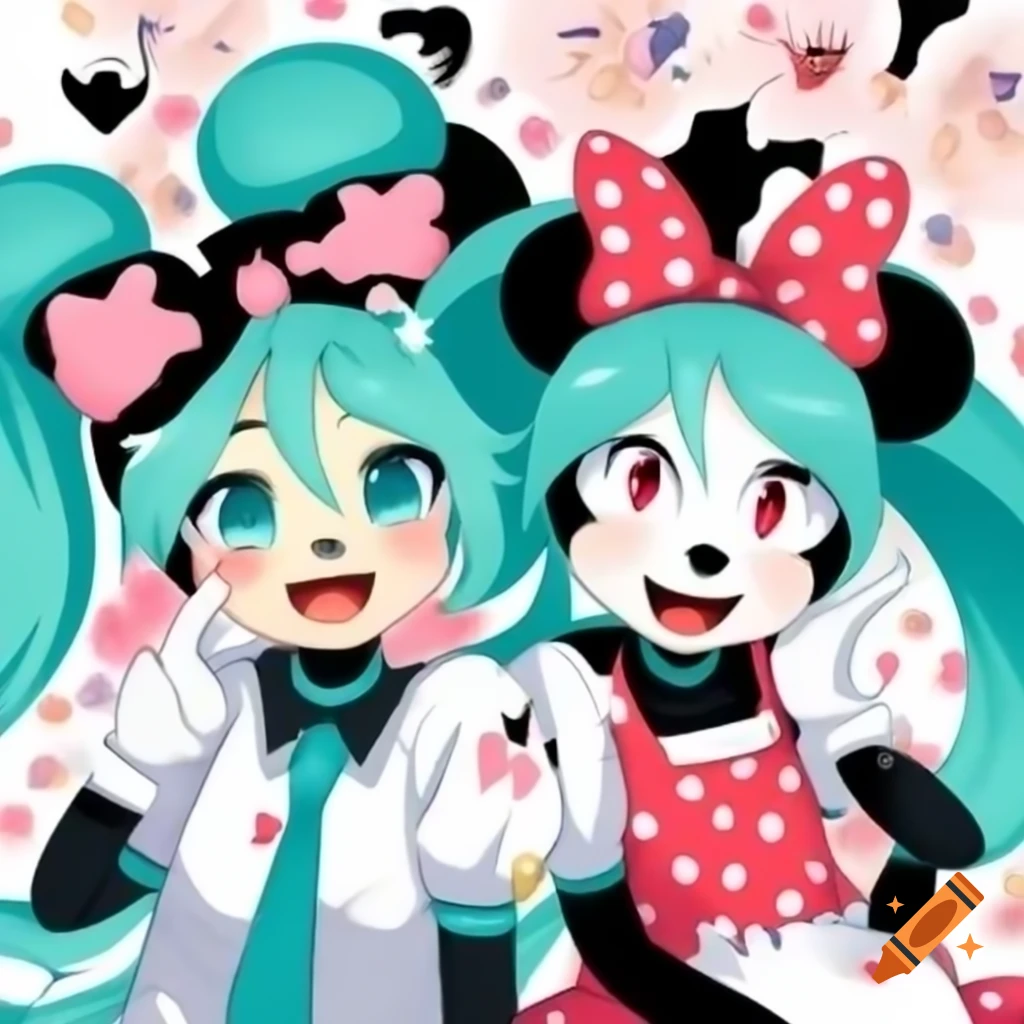 Crossover artwork featuring Hatsune Miku and Minnie Mouse