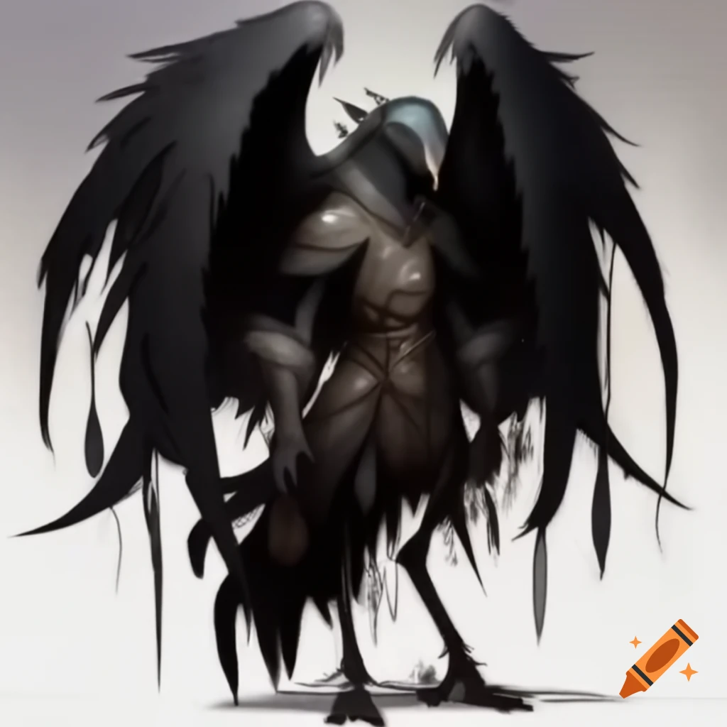 Undead humanoid bird in dark armor with huge black wings