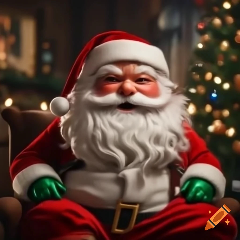 Short, cheerful Santa Claus with a big smile
