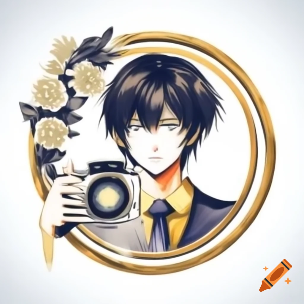Anime character with antique camera framing creative world