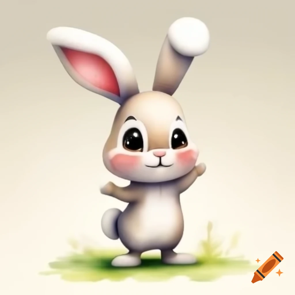 Cute cartoon bunny standing and waving