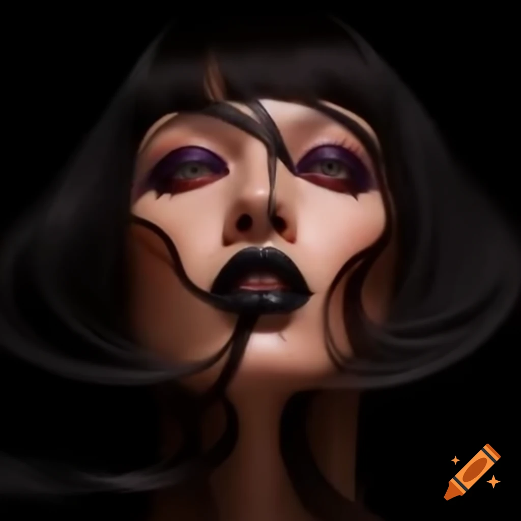 Dark-haired woman entranced by spiral in ultrarealistic style