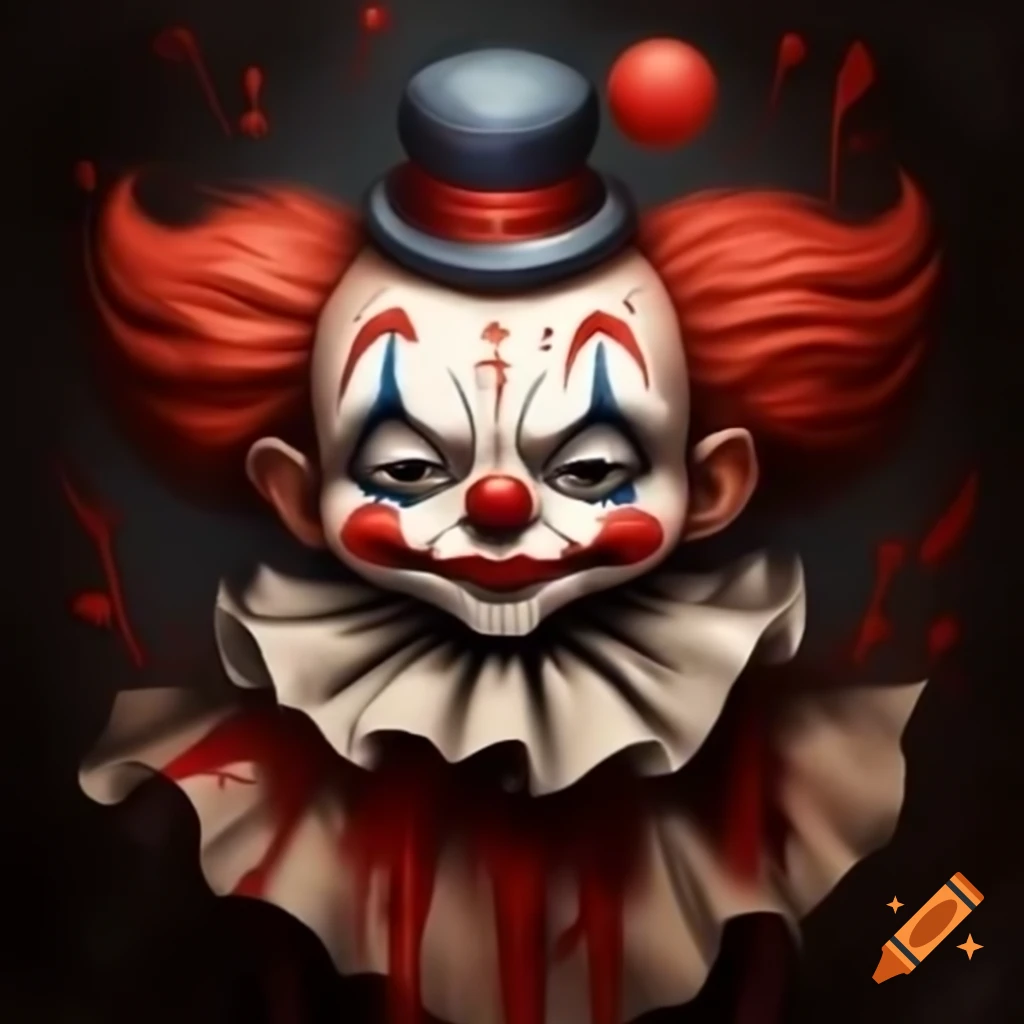 Whimsical clown with shades of red on muted canvas, reflecting humor and conflict