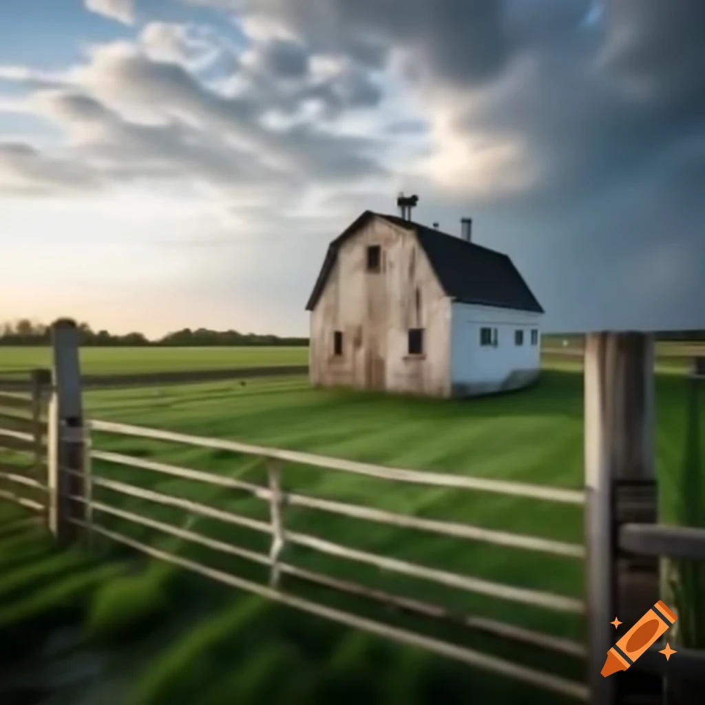 Small barn prison in large green yard with wooden fence and surveillance cameras