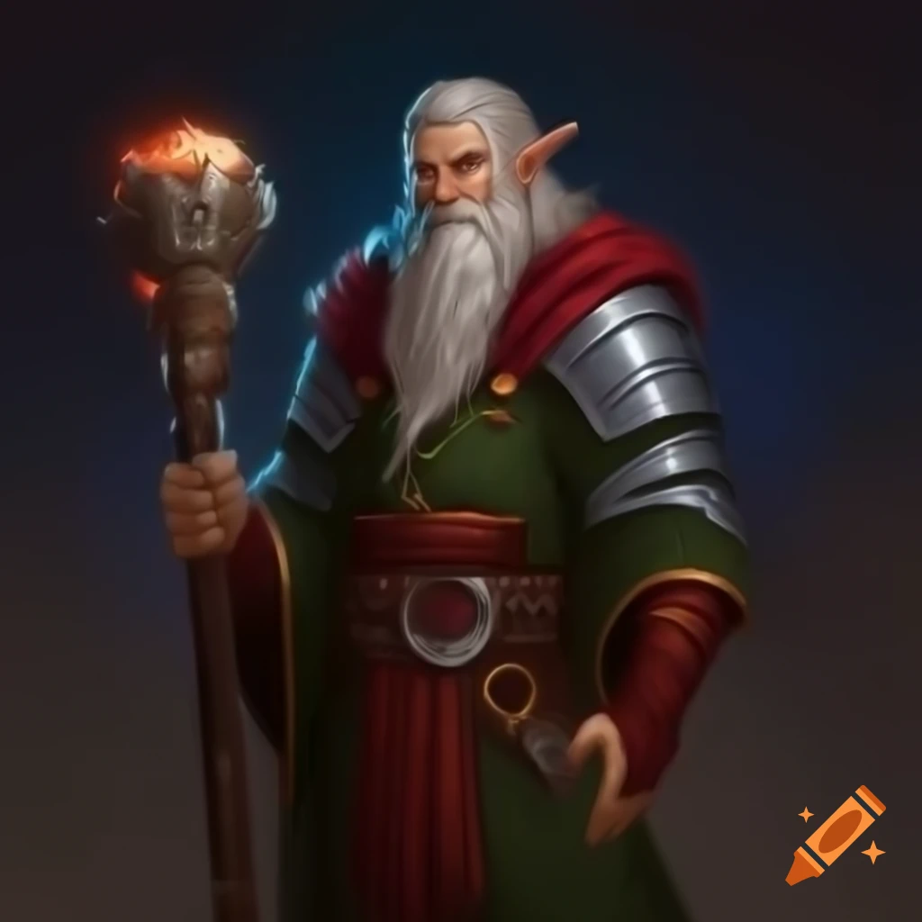 Fantasy male cleric wielding a mace