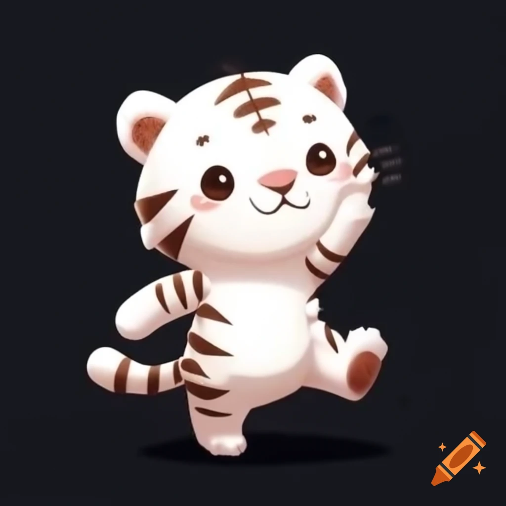 Cute stuffed white tiger standing upright and running sideways