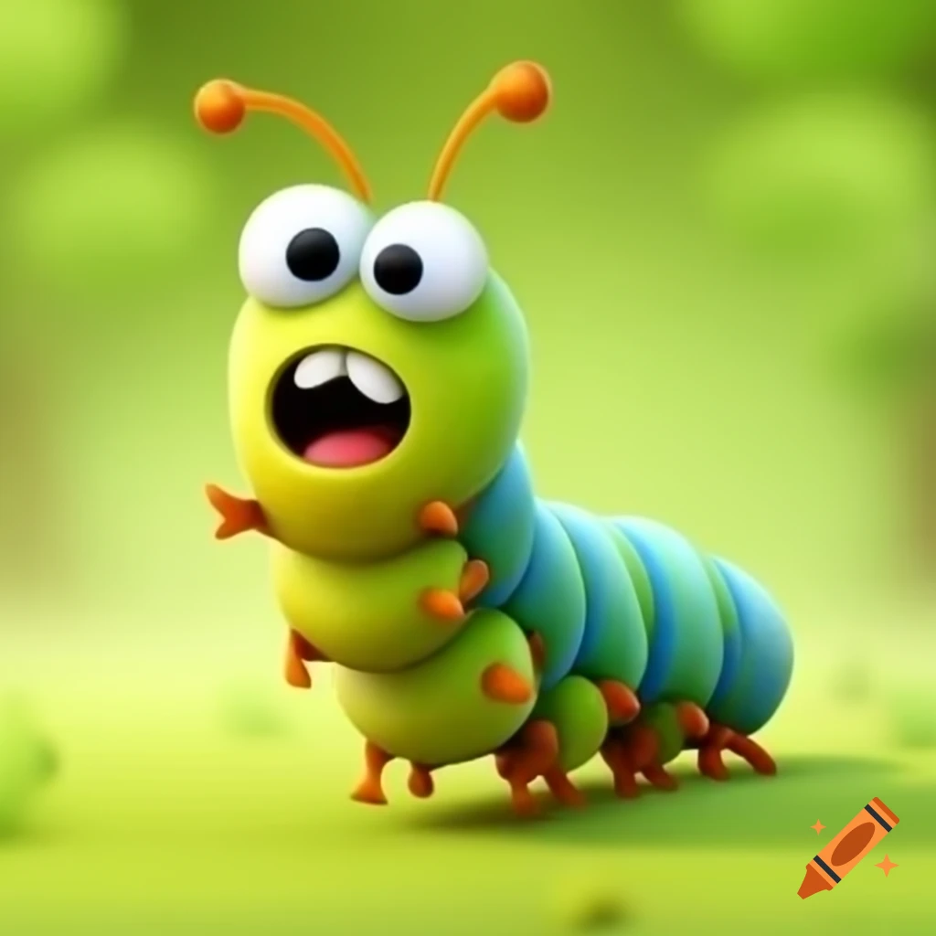 Cartoon caterpillar with big eyes