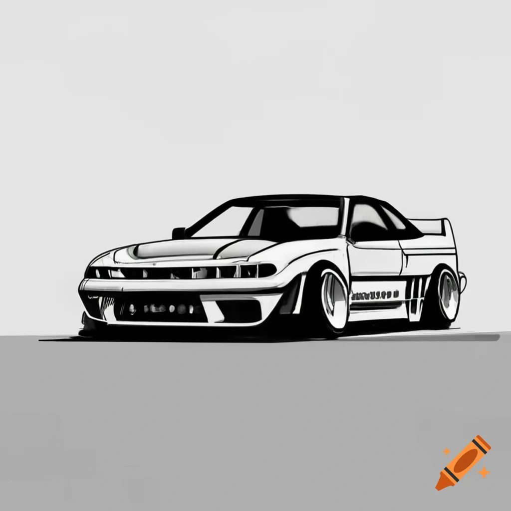 Silhouette outline drawing of Nissan Silvia S15 emphasizing aerodynamic design