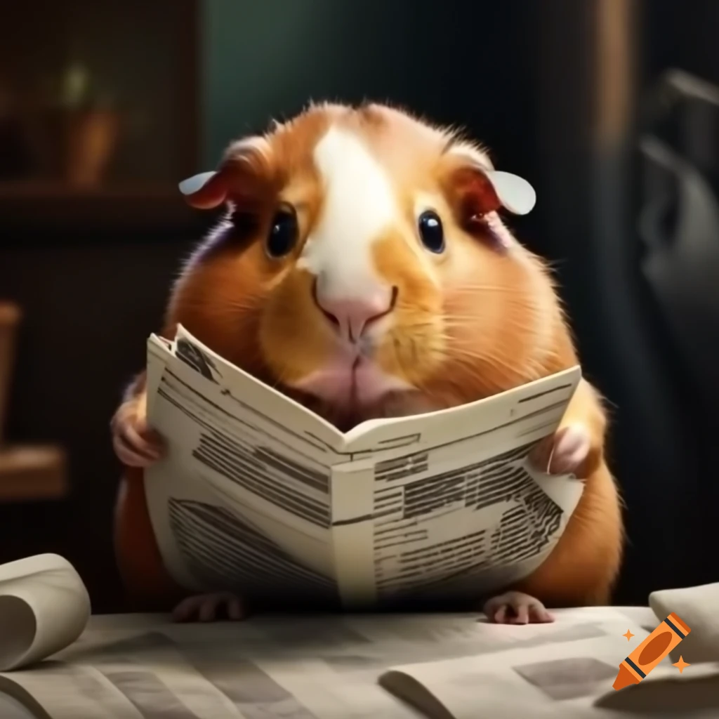 Guinea pig reading a newspaper
