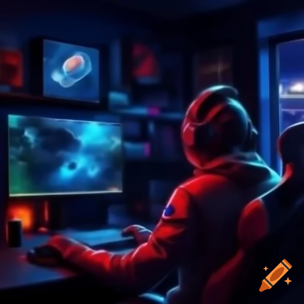 Anime-style avatar in gamer mode with large headphones and controller in hand