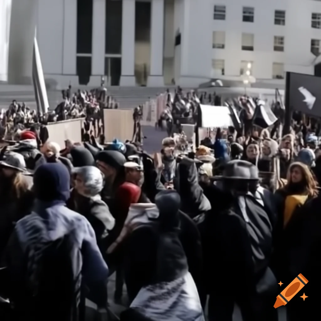 Protests occurring in front of a building