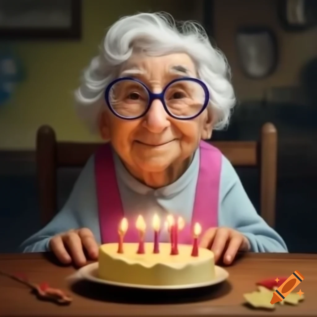Elderly woman celebrating her birthday with joy