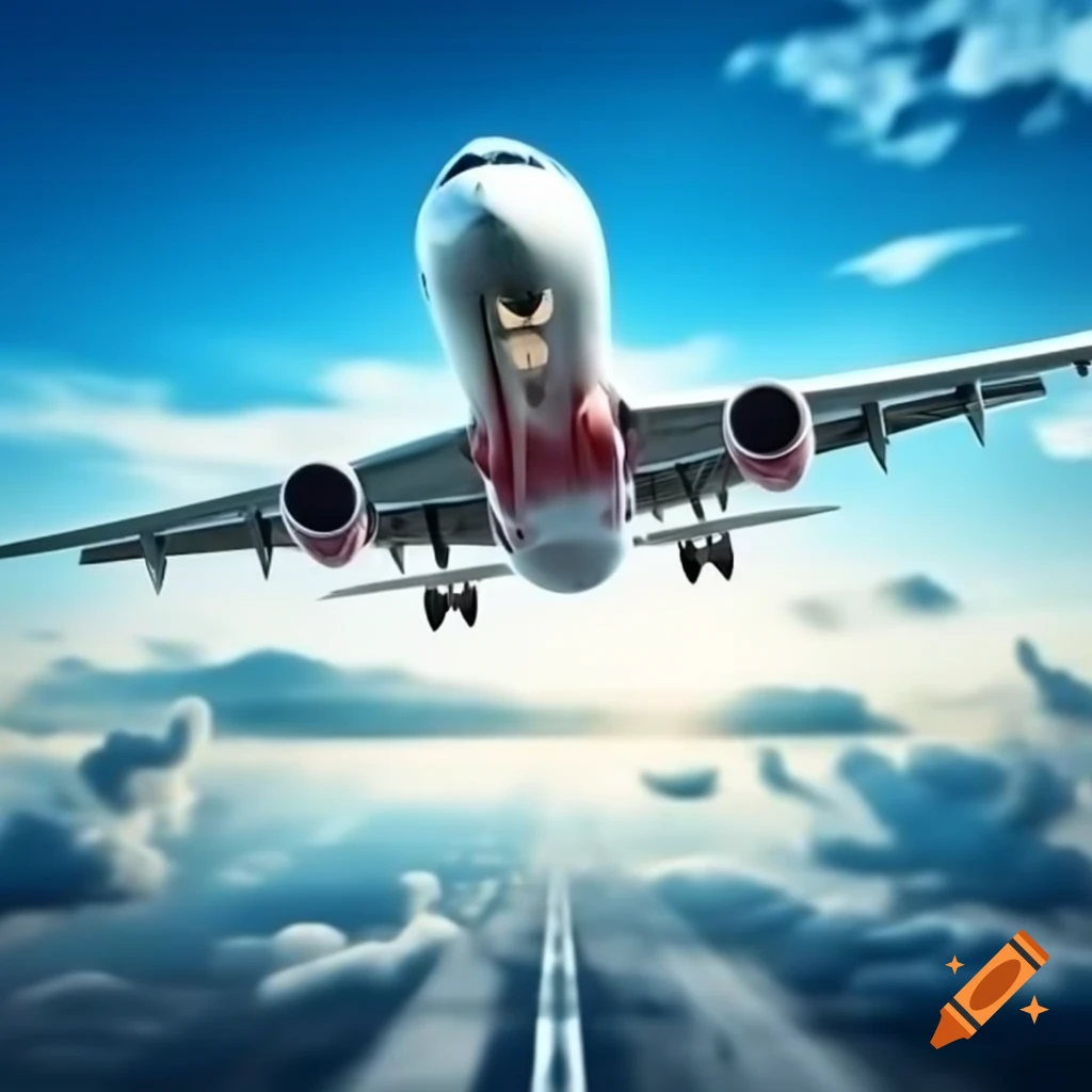 Plane taking off against a picturesque background