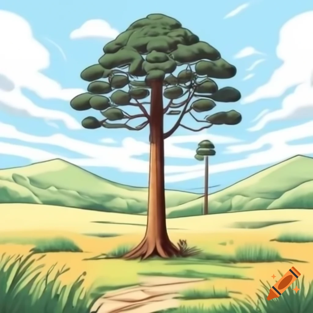 Majestic Araucária tree in Rio Grande do Sul's pampa grasslands