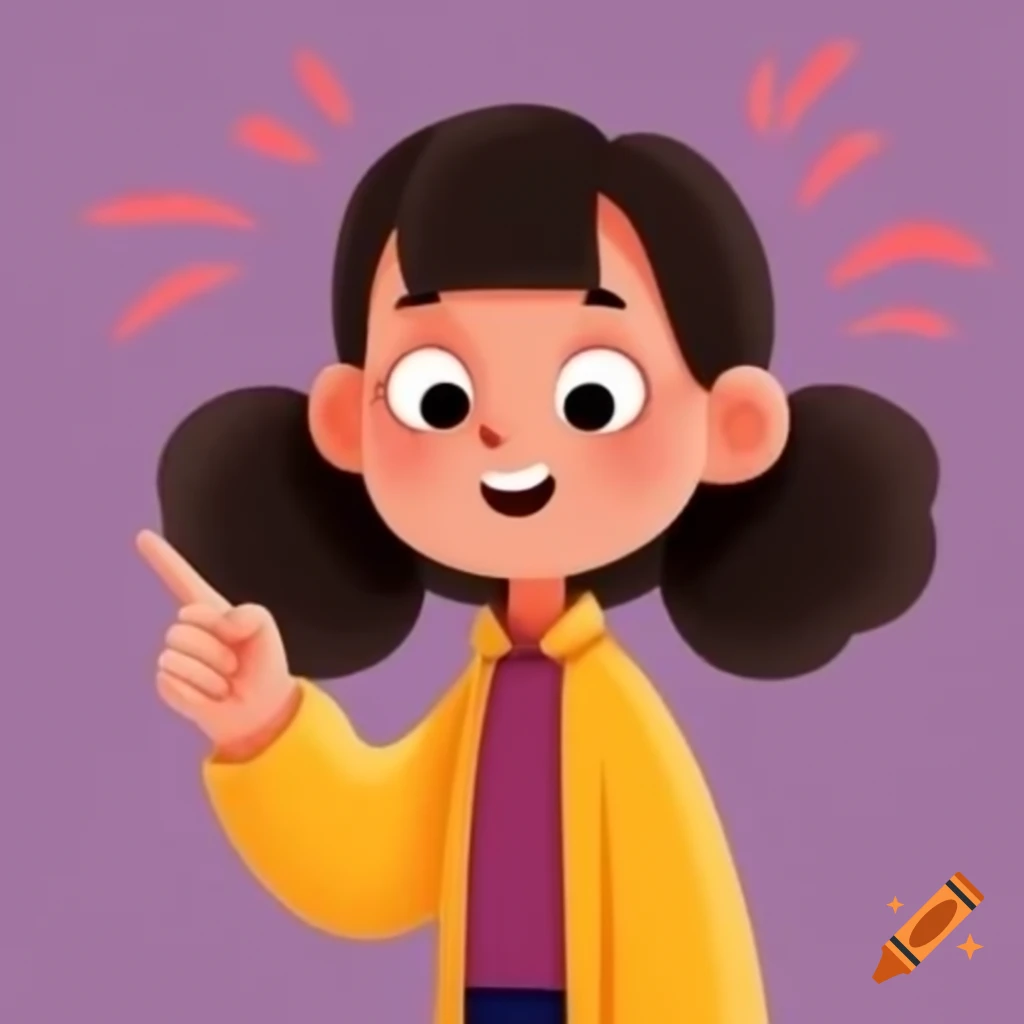 Girl pointing, expression suggesting direction or emphasis