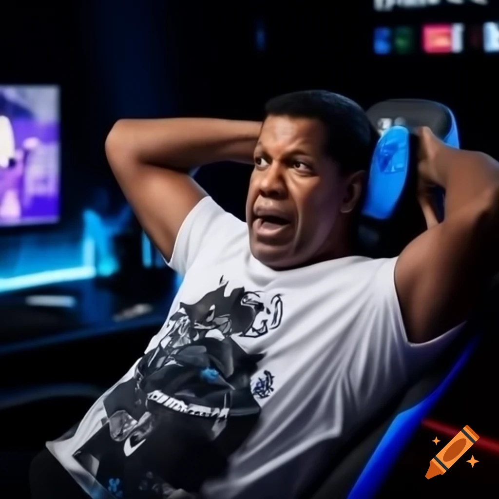 Denzel Washington showing astonishment during an epic gaming moment