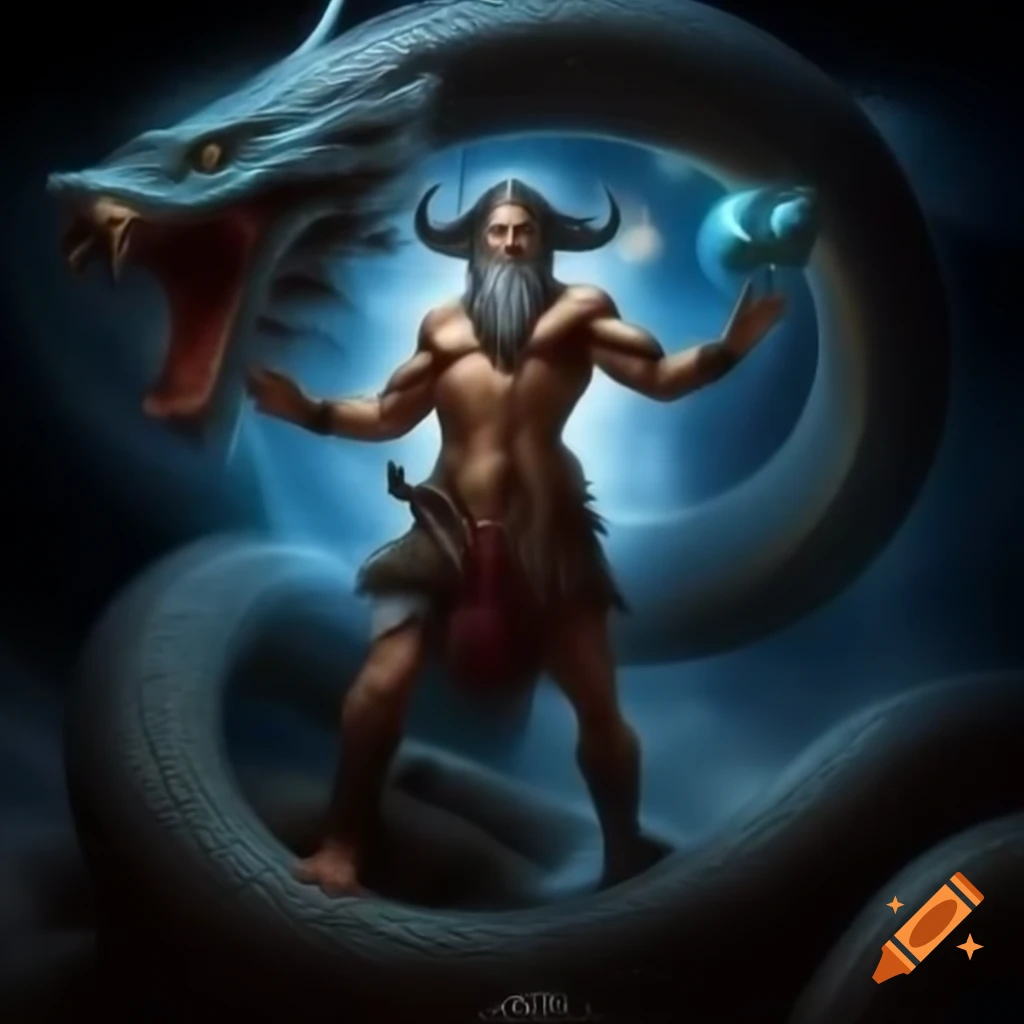 Constellation Ophiuchus, the serpent-bearer, inspired by ancient myths