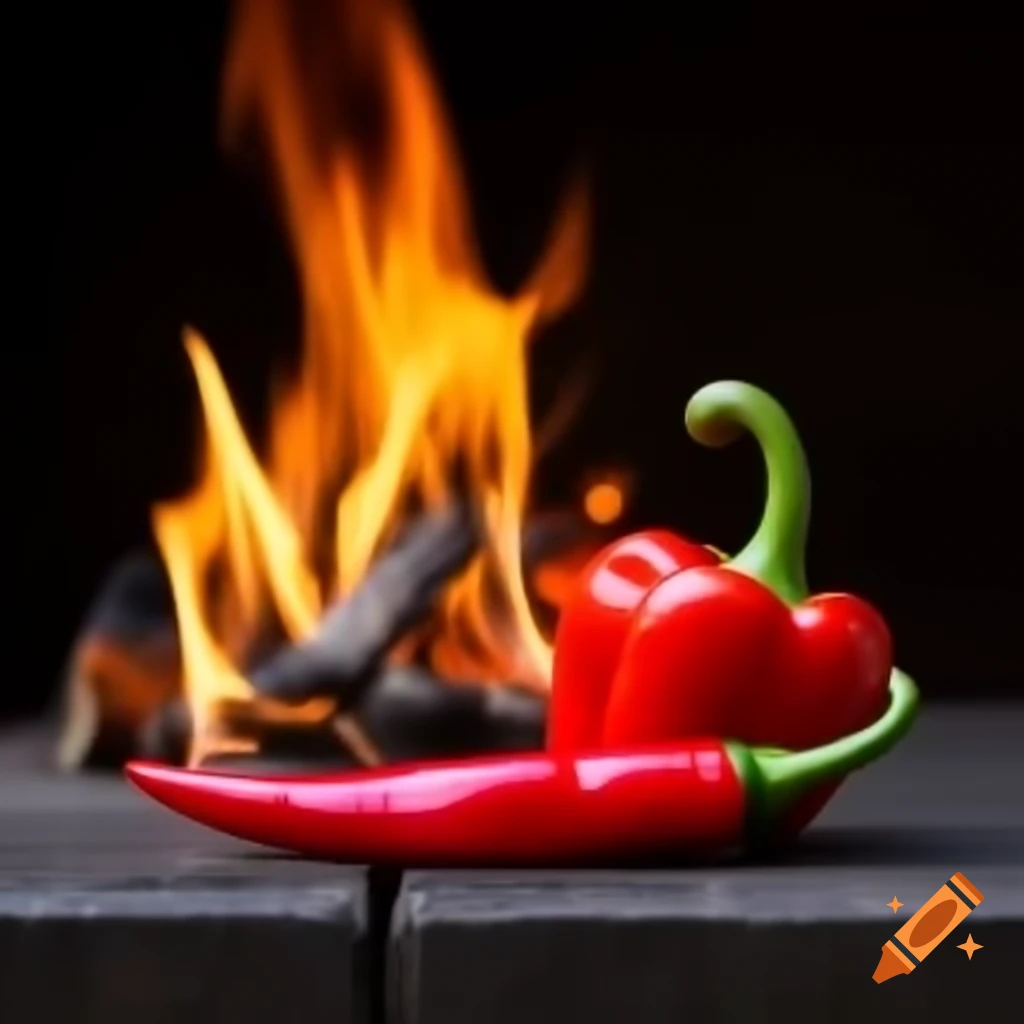 Close-up of pepper surrounded by flames