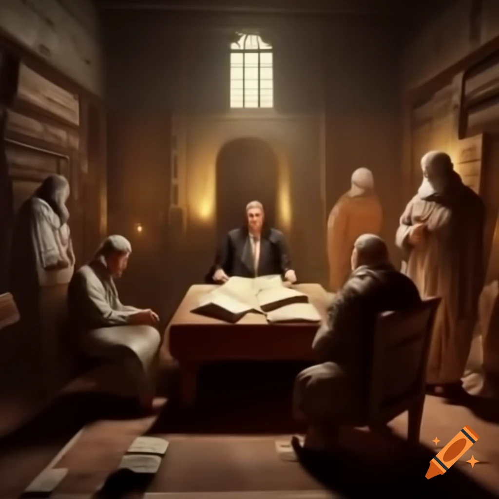 Historical scene in the House of Wisdom, scholars translating ancient texts