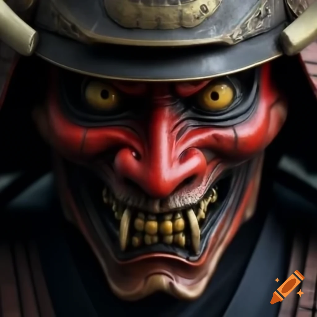 Detailed scary samurai mask in high definition