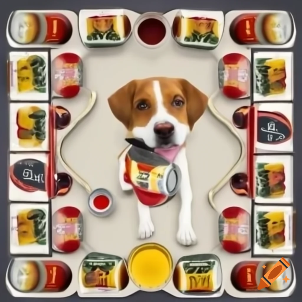Magazine ad featuring cans of dog food with celebrity image on label