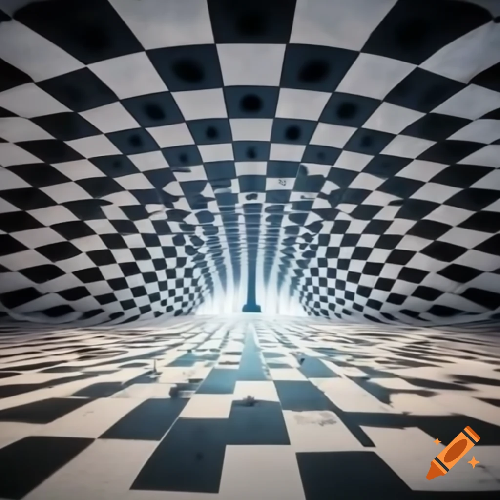 Multicolored hyperbolic space with chessboard floor bending space-time
